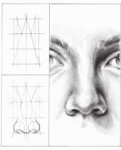 a pencil drawing of a man's face with different angles and lines on it