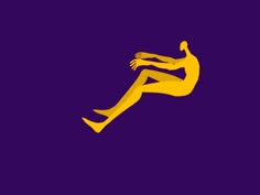 the silhouette of a person jumping in the air with their legs spread out, against a purple background