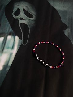 Amber Freeman ghostface inspired beaded bracelet from Scream 2022 Ghostface Bracelet, Amber Freeman Ghostface, Amber Freeman, Bracelet Crafts, Bead Bracelet, Scream, Beaded Bracelet, Sweden, Beauty Book