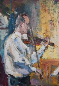 a painting of a man playing the violin