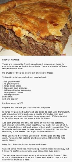 the recipe for french meat pie is shown in an image above it's description