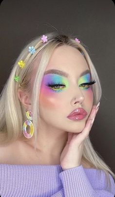 Girl Eye Makeup, Rainbow Eye Makeup, Pastel Makeup, Easter Makeup, Bright Makeup, Pride Makeup, Rave Makeup, Rainbow Makeup