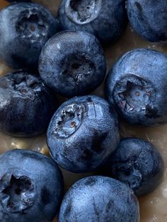 some blueberries are sitting in a bowl on the table