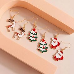 Set Of 3 Earrings Santa, Christmas Tree And Reindeer Zinc Alloy Fishhook Should I Buy It, Earrings Shein, Santa Christmas Tree, Large Stud Earrings, Baublebar Earrings, 3 Earrings, Earrings Handmade Dangle, Christmas Tree Decor, Wing Earrings