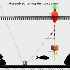 a fish is hooked up to a fishing hook with an object in the water next to it