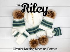 the riley set includes two matching hats and mittens, one with faux fur pom - poms