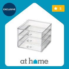 three drawers are shown with the words at home above them and below it is an image of