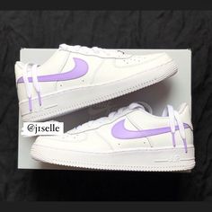 Custom Lilac Nike Air Force 1s Please Buy Correct Size! No Returns/Refunds/Exchanges!!!! Custom Made! Nike Air Force 1 Low’s Are One Of The Cleanest And Best Sneakers Around With A Slightly Cheaper Price Tag! Combined With The Simple Lilac Colour-Way They Become A Customised Wonder And A Pair Of Kicks Any Sneakerhead Can Rock With Confidence With Any Outfit! This Design Is Painted Using Angelus Acrylic Leather Paints For The Highest Quality Finish Possible On Custom Shoes! Nike Air High Tops, Lilac Nike, Nike Air Max Verona, Air Jordan 1 White, Nike Air Force 1 Custom, Nike Air Force 1s, Air Force 1s, Yellow Sneakers, Air Force 1 Custom