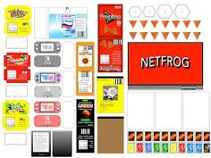 a bunch of different types of electronic devices and labels on a white background with the word netrog above them