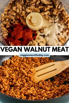 the ingredients to make vegan walnut meat in a food processor and then mixed together