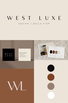 the logo for west luxury design and build firm is shown in three different color palettes