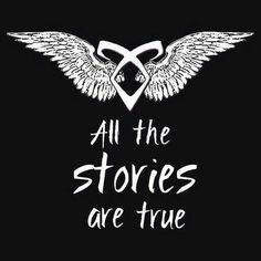 the logo for all the stories are true, with wings and an x on it