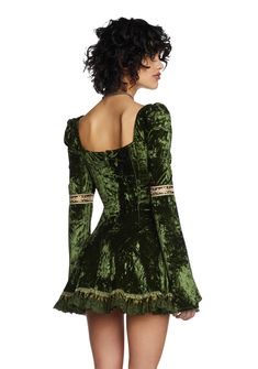 Current Mood Velour Embroidered Trim Mini Dress - Green – Dolls Kill Current Mood Clothing, Tulle Petticoat, Green Lace Dresses, Diy Clothes Design, Dark Style, Embroidered Trim, Darling Dress, Current Mood, Long Puff Sleeves