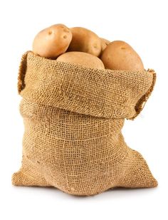 potatoes in burlock bag on white background