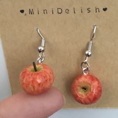 Clay Apple Earrings, Fun Jewelry Aesthetic, Cute Polymer Clay Earrings, Paper Clip Earrings, Silly Earrings, Apple Fashion, Apple Earrings, Weird Jewelry, Quirky Earrings