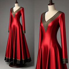 a red dress with gold trimmings on it