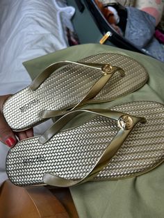 Gold Michael Kors Jet Set Metallic Jelly Flip-Flop Jelly Flip Flops, Staten Island, Kors Jet Set, Michael Kors Jet Set, Jet Set, Flip Flop, Women's Shoes Sandals, Jelly, Flip Flops