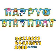 an image of happy birthday with numbers and monsters in the shape of letters on a white background