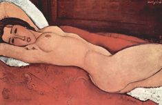 a painting of a naked woman laying on a bed with her head in the pillow