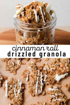 granola in a glass jar with white icing on top