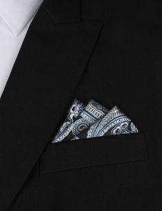 Paisley Blue Oxygen Three Point Pocket Square | OTAA.COM Luxury Suits With Pocket Square, Luxury Men's Suits With Pocket Square, Luxury Tailored Suits With Pocket Square, Luxury Elegant Suit With Pocket Square, Luxury Tailored Suit With Pocket Square, Luxury Elegant Pocket Square For Business, Luxury Classic Pocket Square For Business, Luxury Elegant Wedding Pocket Square, Luxury Pocket Square For Men's Business Attire