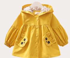 Girl's Clothing Yellow / 4T Cartoon Lovely Hooded Jacket Breezy Weather, Cartoon Fabric, Outdoor House, Crochet Sandals, Long Walks, Girls Clothing Sets, Cartoon Pattern, Girl Coat, Clothing Sets