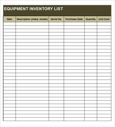 the equipment inventory list is shown in this file, it includes items for each item