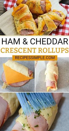 ham and cheddar crescent rollups with cheese on the top are ready to be eaten