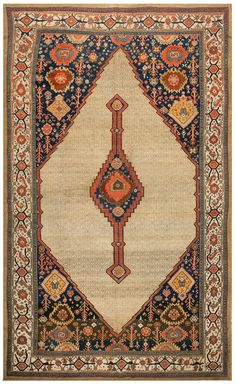 an antique persian rug with geometric design