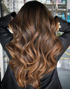 Long Caramel Balayage For Brunettes Brunette Ombre, Caramel Balayage, Balayage Blonde, Hair Dark, Hair Color Techniques