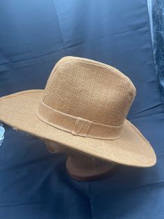 Vintage Large Burlap Cowboy Hat Made in the USA Toquilla Straw Bucket Hat For Kentucky Derby, Brown Straw Hat For Kentucky Derby Travel, Brown Straw Hat For Travel And Kentucky Derby, Kentucky Derby Toquilla Straw Bucket Hat, Toquilla Straw Fedora With Curved Brim, Classic Brown Bucket Hat For Summer, Classic Bucket Panama Hat For Travel, Toquilla Straw Fedora With Short Brim, Wide Brim Brown Sun Hat For Kentucky Derby