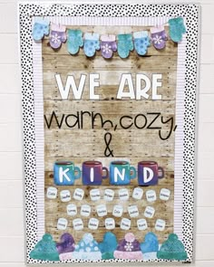 a bulletin board with words that say we are wohncozy and kind of things