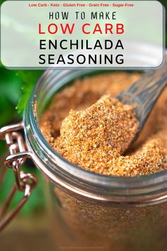 low carb enchilada seasoning in a glass jar