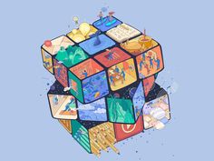 an illustration of a cube made up of many different objects