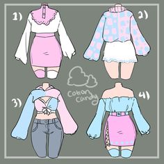 Cotton Candy Outfit Designs Drawing Cholthes, Mushroom Clothes Drawing, Kawaii Dresses Drawing, Moon Inspired Outfits Drawing, Cotton Candy Outfit, Candy Outfits, Clothing Artwork, Candy Outfit, Magical Girl Outfit Ideas Drawing