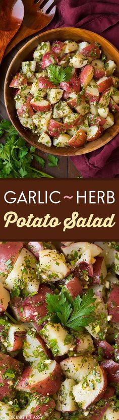 garlic and herb potato salad in a bowl