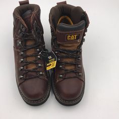 Caterpillar Alaska 2.0 Brown Leather Work Boots Size 7m Nwt Slip Resistant Outsole Soft Toe Electrical Hazard Rated Genuine Leather Uppers Lace Up Work Boot Items Are Retail Store Purchases And May Have Been Handled Or Tried On By Store Customers Prior To Sending, Photos Are Taken Of Item Your Item With A Zip Tag Attached To Represent The Item Purchased Casual Brown Work Boots For Hiking, Construction Work Boots With Reinforced Toe And Lace-up, Brown Steel Toe Lace-up Work Boots, Caterpillar Shoes, Brown Slip-on Work Boots With Steel Toe, Military Work Boots With Steel Toe, Caterpillar Boots, Leather Work Boots, Work Boots