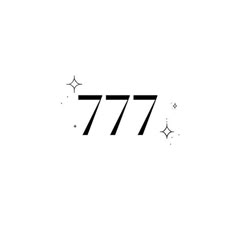 the number 777 is written in black ink on a white background with stars around it