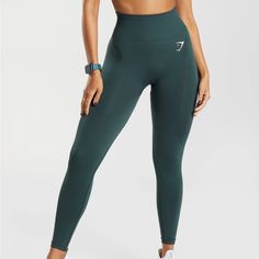 Gym Shark Vital Seamless Leggings Size M. New Without Tags. Forest Green Gymshark Leggings Outfit, Gymshark Vital Seamless, Teal Leggings, Gym Shark, Gym Fits, Gym Essentials, Gymshark Leggings, Gymshark Women, Legging Outfits