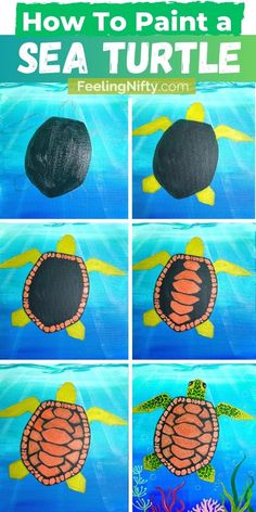 how to paint a sea turtle with acrylic paint on the bottom and bottom