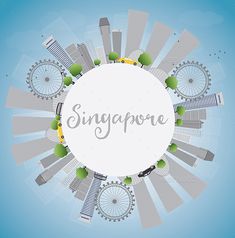 singapore cityscape in the shape of a circle - travel conceptual