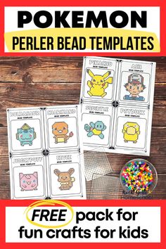 pokemon perler bead templates for kids to use on crafts and crafts with text overlay