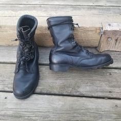 "Vintage 90s y2k Grunge Punk Rock Black Leather Military Issue Combat Moto Boots Size Men's 6.5W Fits a Woman's 9 WIDE  Great used vintage condition, see pictures for signs of wear and distressing consistent with vintage leather boots, amazing Grunge distressing, etc Genuine Black Full Grain Leather Upper 1\" heel Thick Chunky Lowers 8 eye Lace-up front closur Round toe Padded collar Soft toe 9\" shaft height Issued April 1997 Punk Rock Grunge Streetwear Motorcycle Moto Combat Goth Gothic Urban Hip Hop Hypebeast Street Gorpcore EMS Police Military" Vintage Black High Ankle Lace-up Boots, Vintage Black Moto Boots For Outdoor, Vintage Moto Boots For Fall Outdoor, Vintage Lace-up Combat Boots For Streetwear, Combat Moto Boots With Steel Toe, Vintage Fall Outdoor Boots, Vintage Moto Boots With Steel Toe, Rugged Snip Toe Boots For Streetwear, Leather Combat Moto Boots For Streetwear