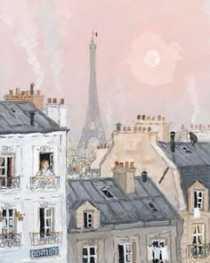 a painting of the eiffel tower in paris