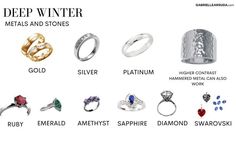 Jewelry For Deep Winter, Deep Winter Color Palette Jewelry, Deep Winter Jewel Tones, Deep Winter Neutral Colors, Deep Winter Accessories, Deep Winter Spring Outfits, Dark Winter Jewelry, Deep Winter Makeup Products