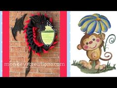 there are two pictures of monkeys and a dragon hanging on the wall, one is holding an umbrella