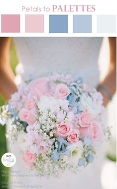 a bride holding a bouquet of flowers in her hands with the words petals to pales on it