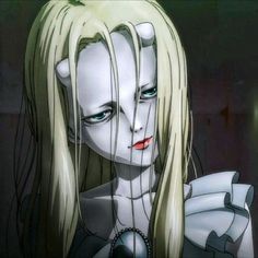 an animated image of a woman with long blonde hair holding a knife in her hand