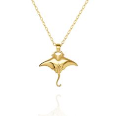 Gold vermeil Manta Ray charm pendant and chain. This charm measures 1.8cm in wide, which is 0.71 inches, and is hung from an 18” chain. It has been made using genuine gold vermeil. The correct definition of ‘Gold Vermeil’ is solid Sterling Silver that has been coated with a minimum of 2.5 microns of gold. Wearing a piece of Adrian Ashley’s jewellery identifies you as someone who can appreciate handmade goods and fine craftmanship. I do my best to insure all the raw materials I use have been sourced responsibly and I always price my work honestly. All pieces are handmade in a small workshop in the English countryside and shipped to collectors across the world. Please read my shop policies before ordering. Chic Casual Outfits, Manta Ray, Charm Necklace Silver, Small Charms, Jewelry Lookbook, Chic Casual, Small Pendant, Jewelry Inspo, Dream Jewelry