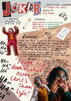 a collage of clowns and writing on paper